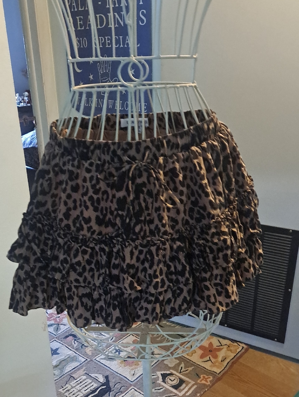 Elizabeth & James Silk Ruffle Leopard Print Mini Skirt, XS
